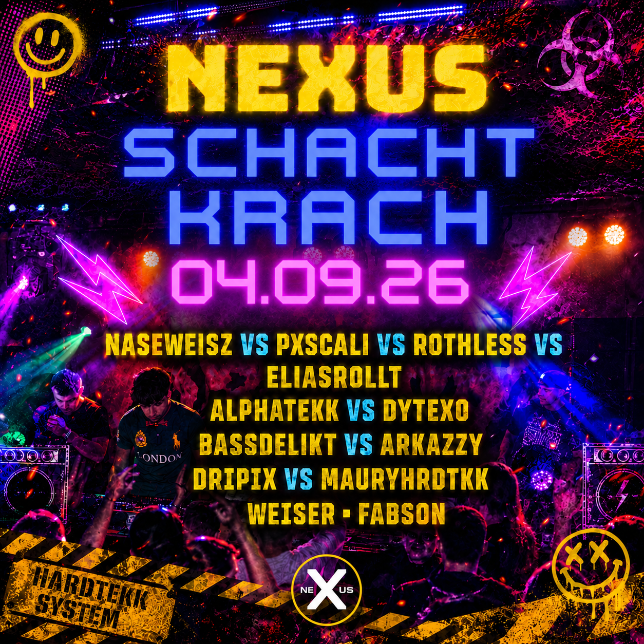 NEXUS Schachtkrach Flyer — 04.09.2026, DNB und Hardtekk in Lößnitz